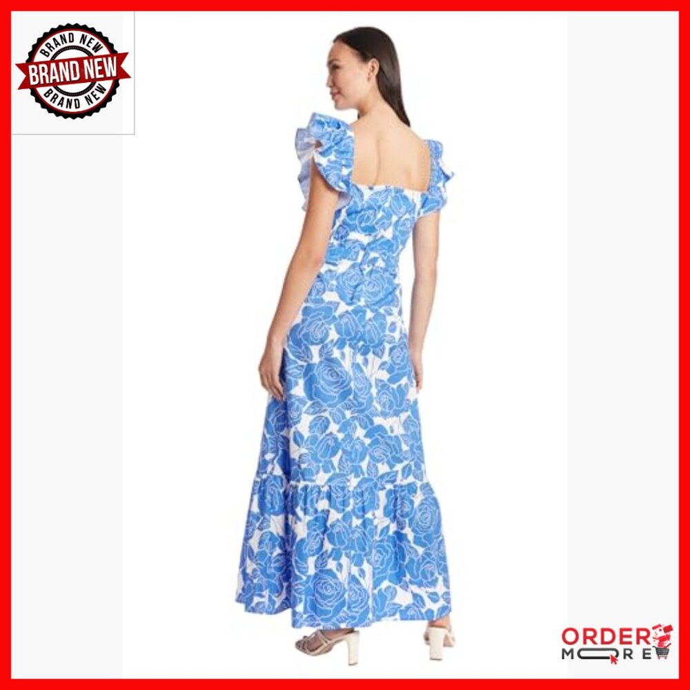 Size 0 Maxi Dress with Square Neck Ruffle Detail Polyester Lined - Picture 4 of 7
